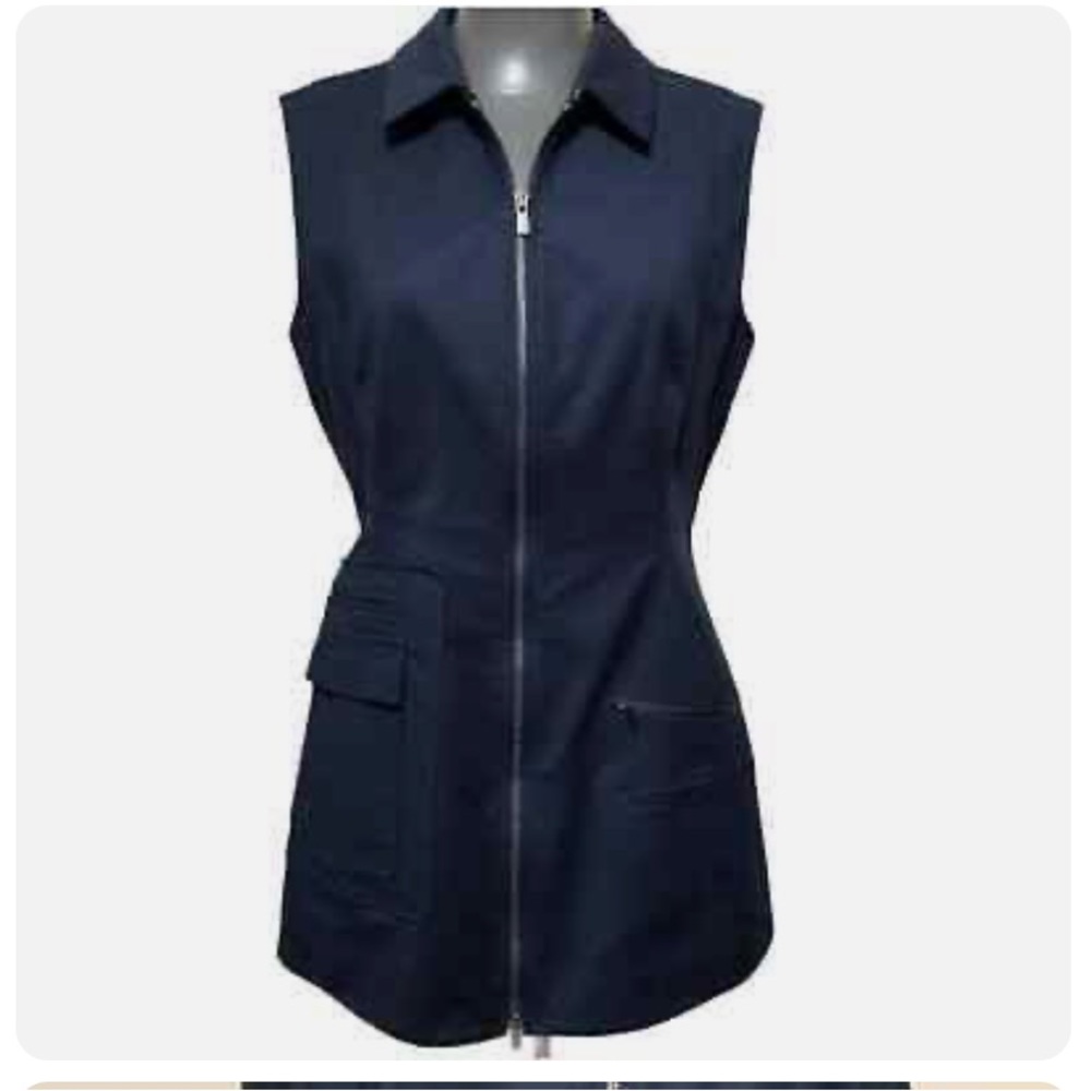 NWT Pearl by Lela Rose Navy Blue Long Vest Jacket double zipper vest size 0